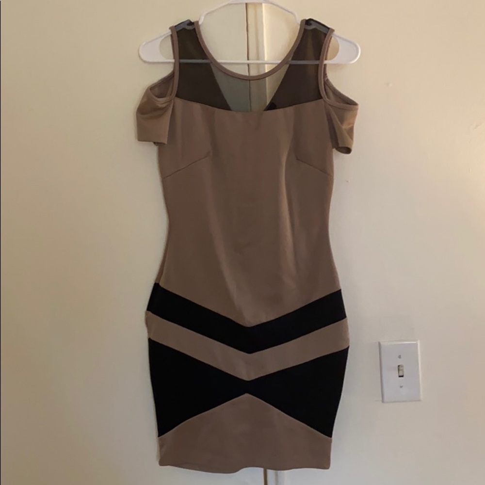 Brown and Black shoulder-less bodycon dress